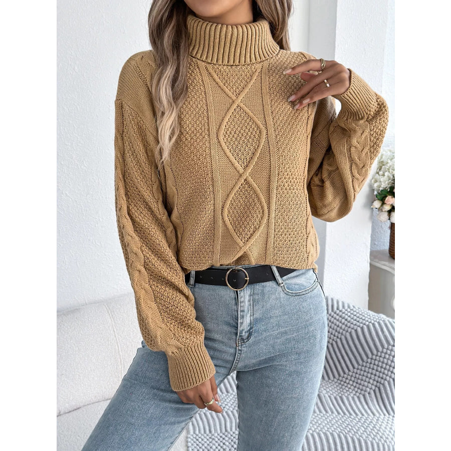Turtleneck Cable Knit Sweater Apparel and Accessories