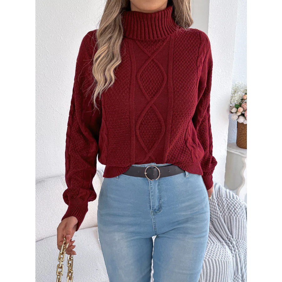Turtleneck Cable Knit Sweater Apparel and Accessories
