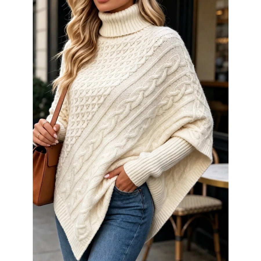 Turtleneck Cable-Knit Sweater Beige / S Apparel and Accessories