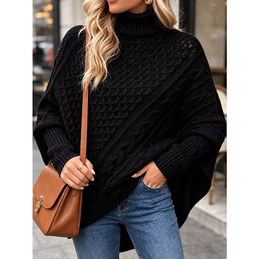 Turtleneck Cable-Knit Sweater Black / S Apparel and Accessories