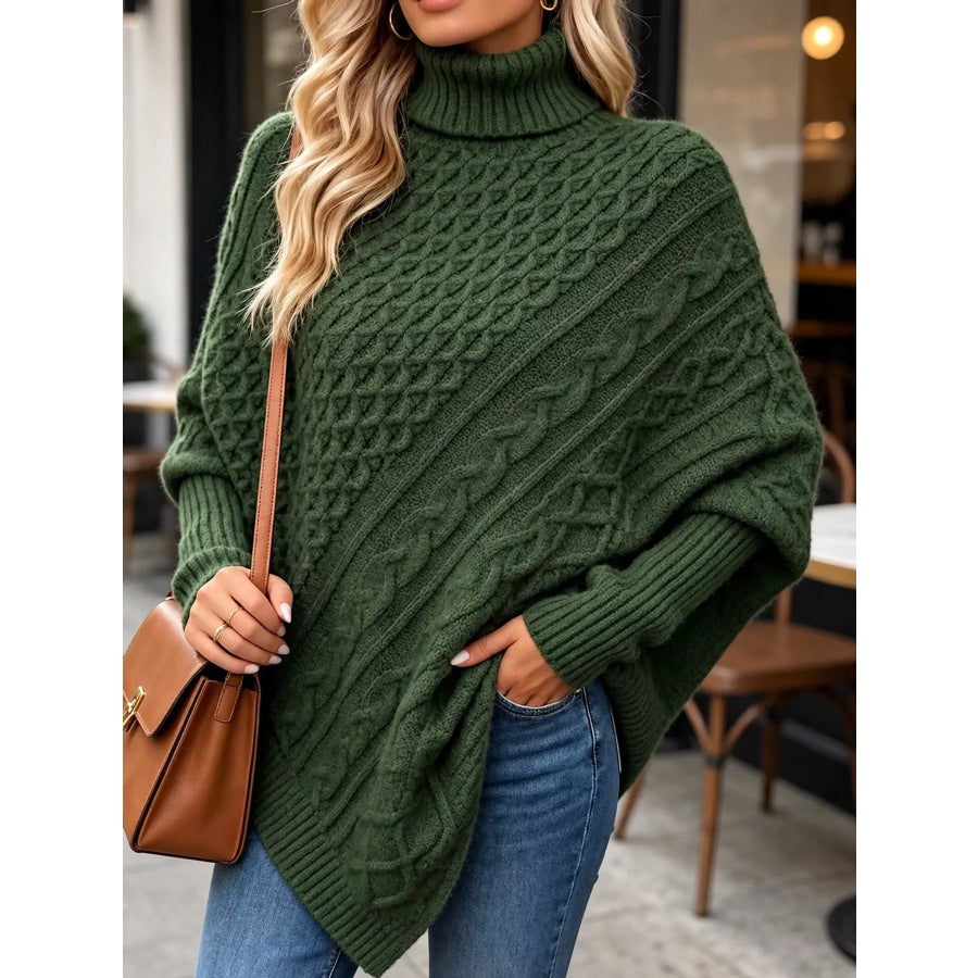 Turtleneck Cable-Knit Sweater Dark Green / S Apparel and Accessories