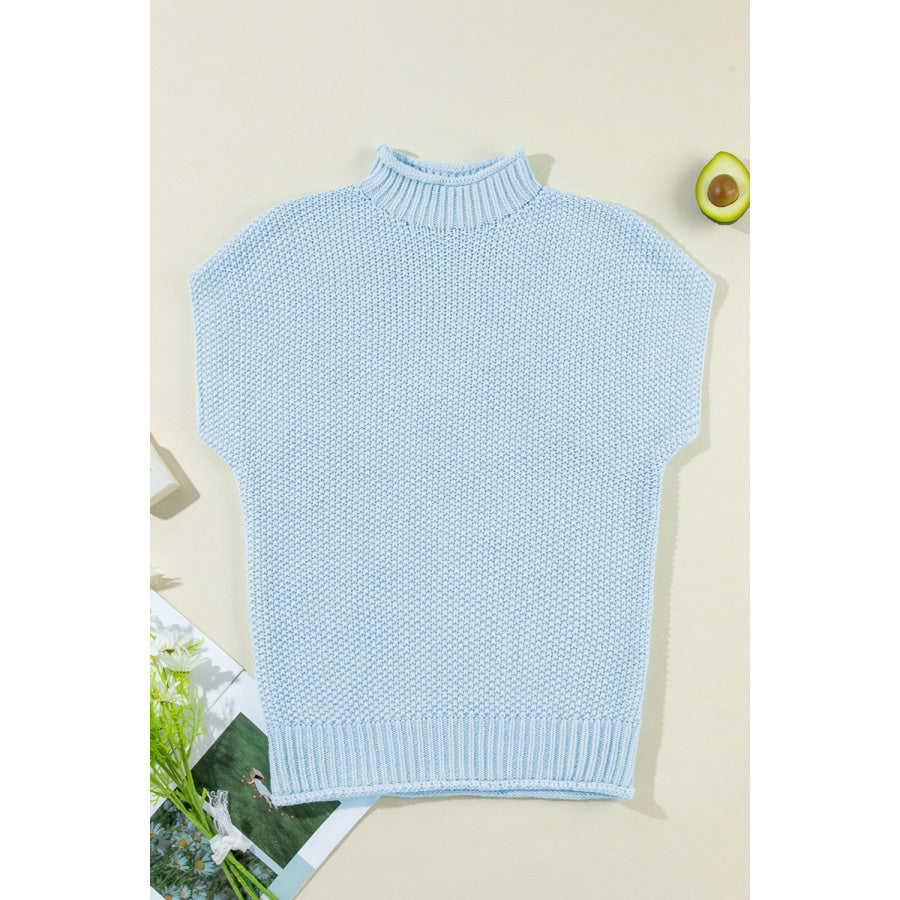 Turtleneck Cap Sleeve Sweater Light Blue / S Apparel and Accessories