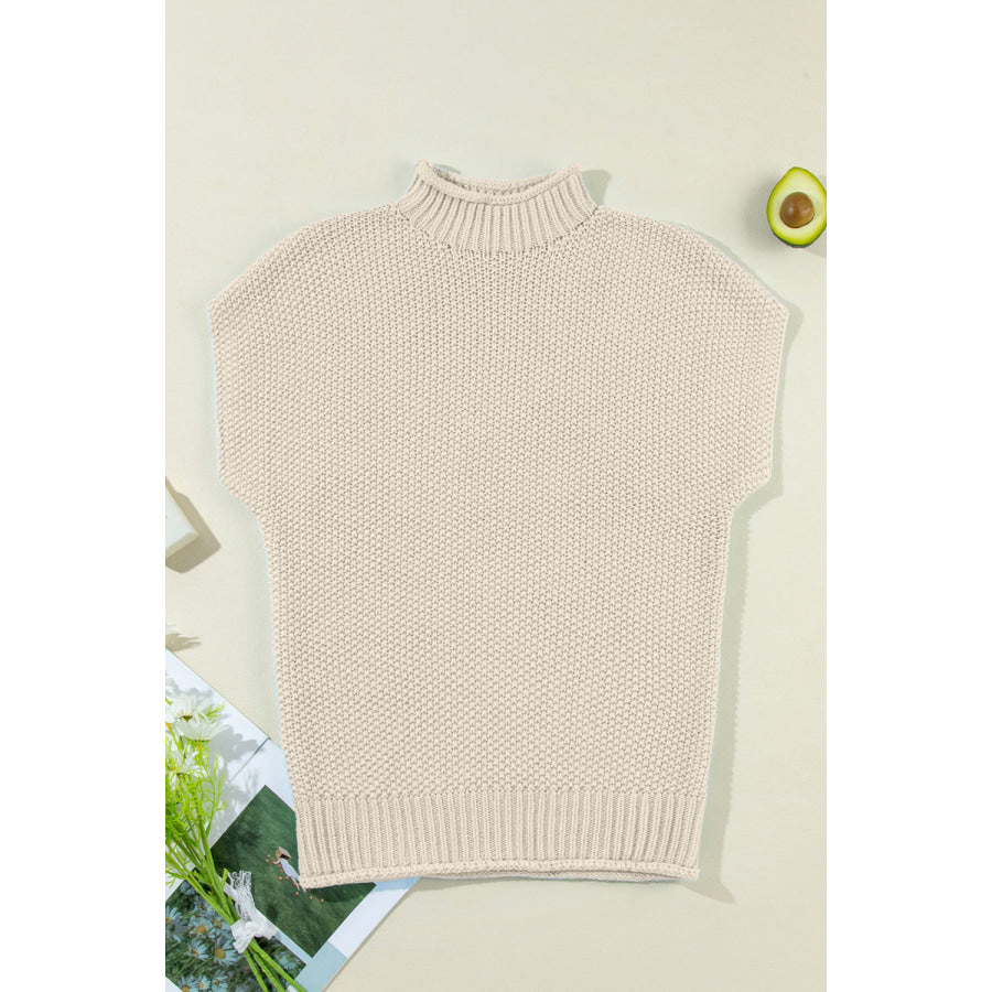 Turtleneck Cap Sleeve Sweater Beige / S Apparel and Accessories