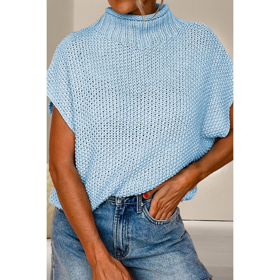 Turtleneck Cap Sleeve Sweater Light Blue / S Apparel and Accessories