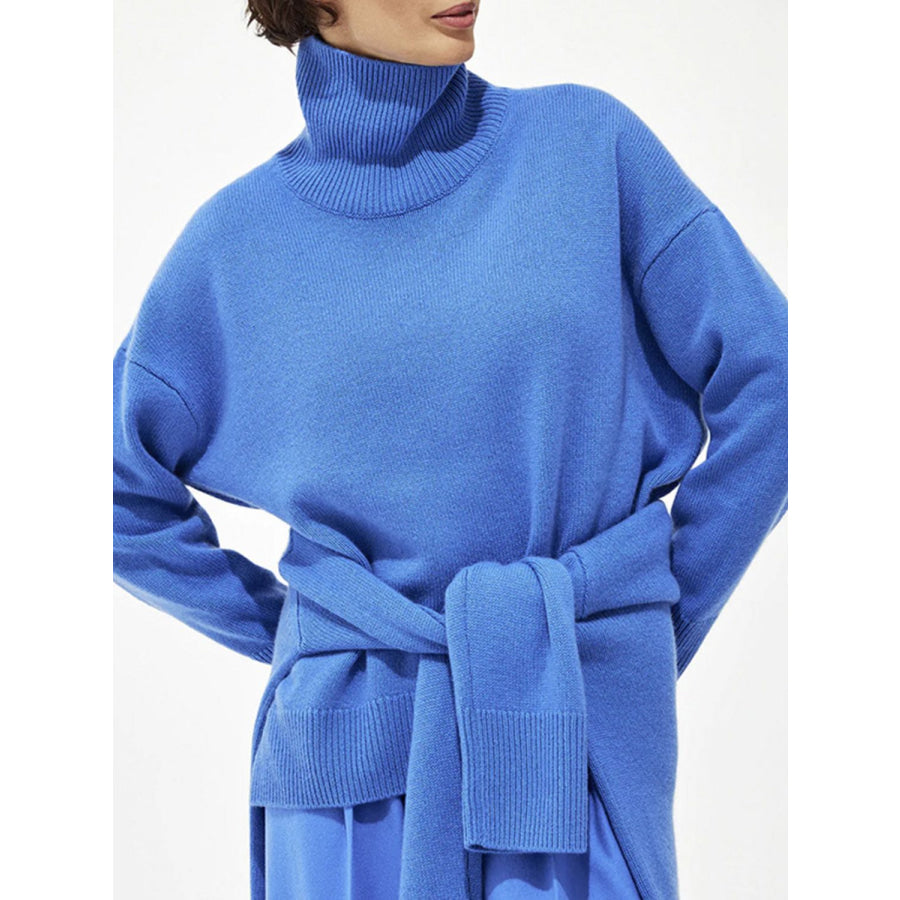 Turtleneck Drop Shoulder Long Sleeve Sweater Apparel and Accessories