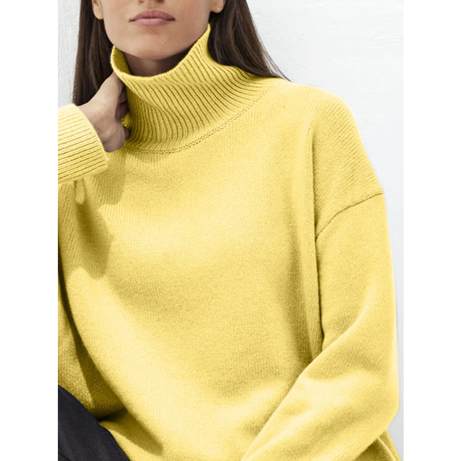 Turtleneck Drop Shoulder Long Sleeve Sweater Apparel and Accessories