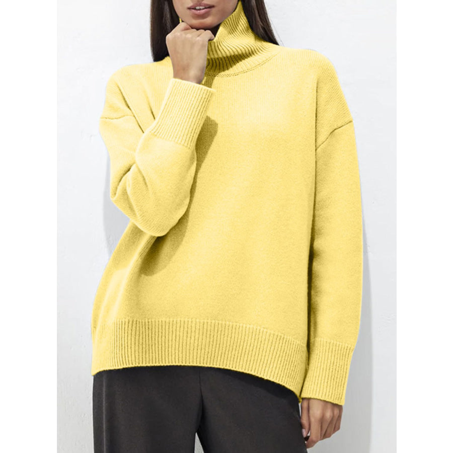 Turtleneck Drop Shoulder Long Sleeve Sweater Apparel and Accessories