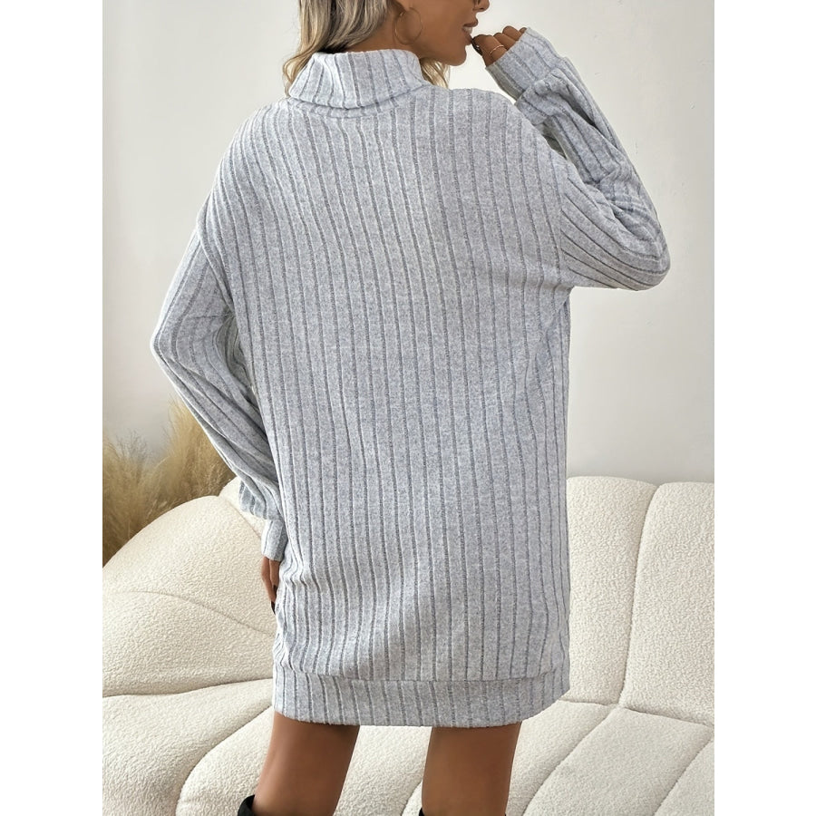 Turtleneck Dropped Shoulder Long Sleeve Mini Dress Apparel and Accessories