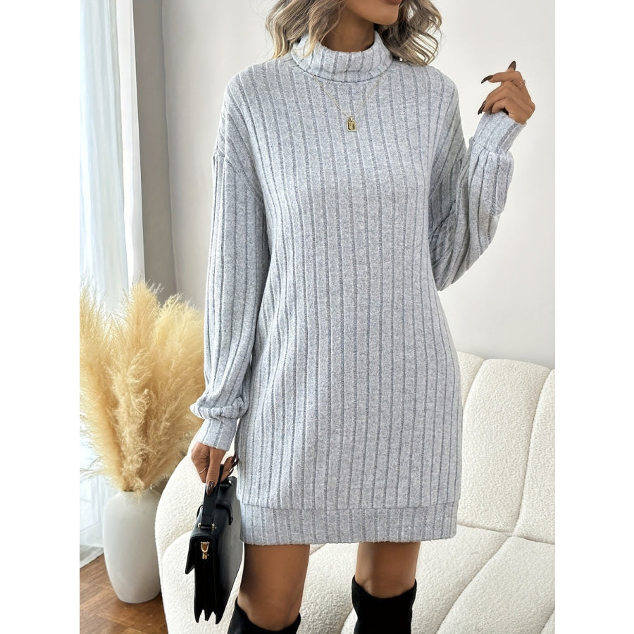 Turtleneck Dropped Shoulder Long Sleeve Mini Dress Apparel and Accessories