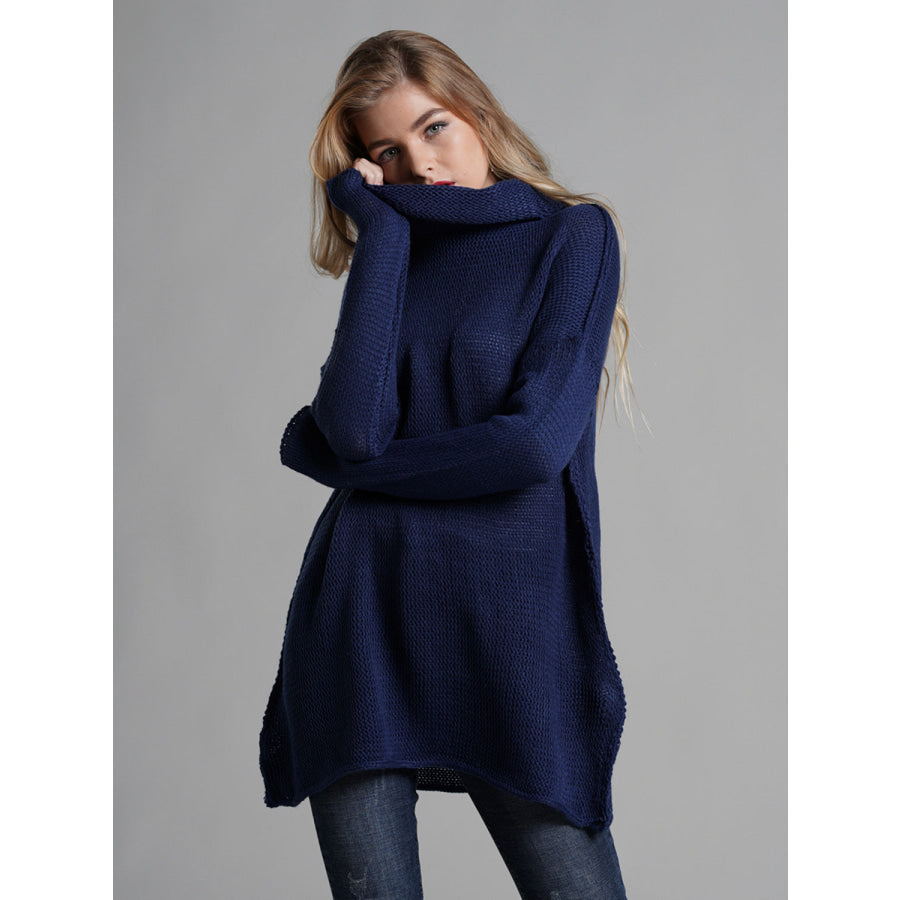 Turtleneck Dropped Shoulder Long Sleeve Sweater Apparel and Accessories