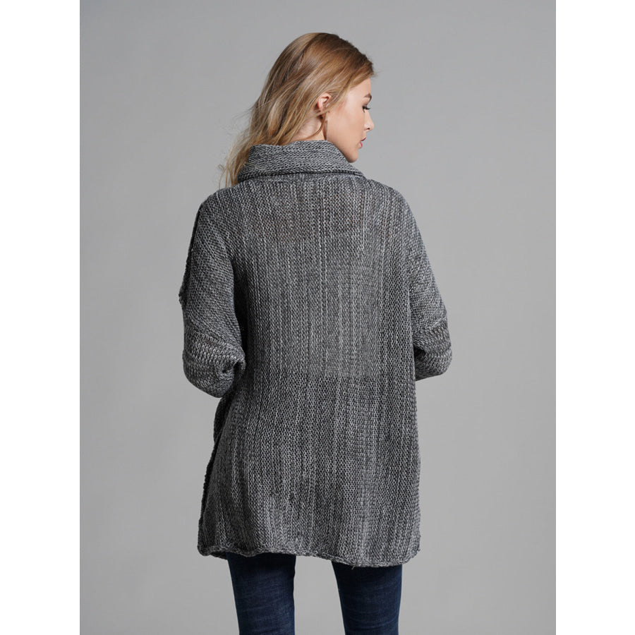 Turtleneck Dropped Shoulder Long Sleeve Sweater Dark Gray / S Apparel and Accessories