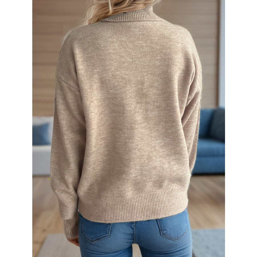 Turtleneck Dropped Shoulder Long Sleeve Sweater Apparel and Accessories