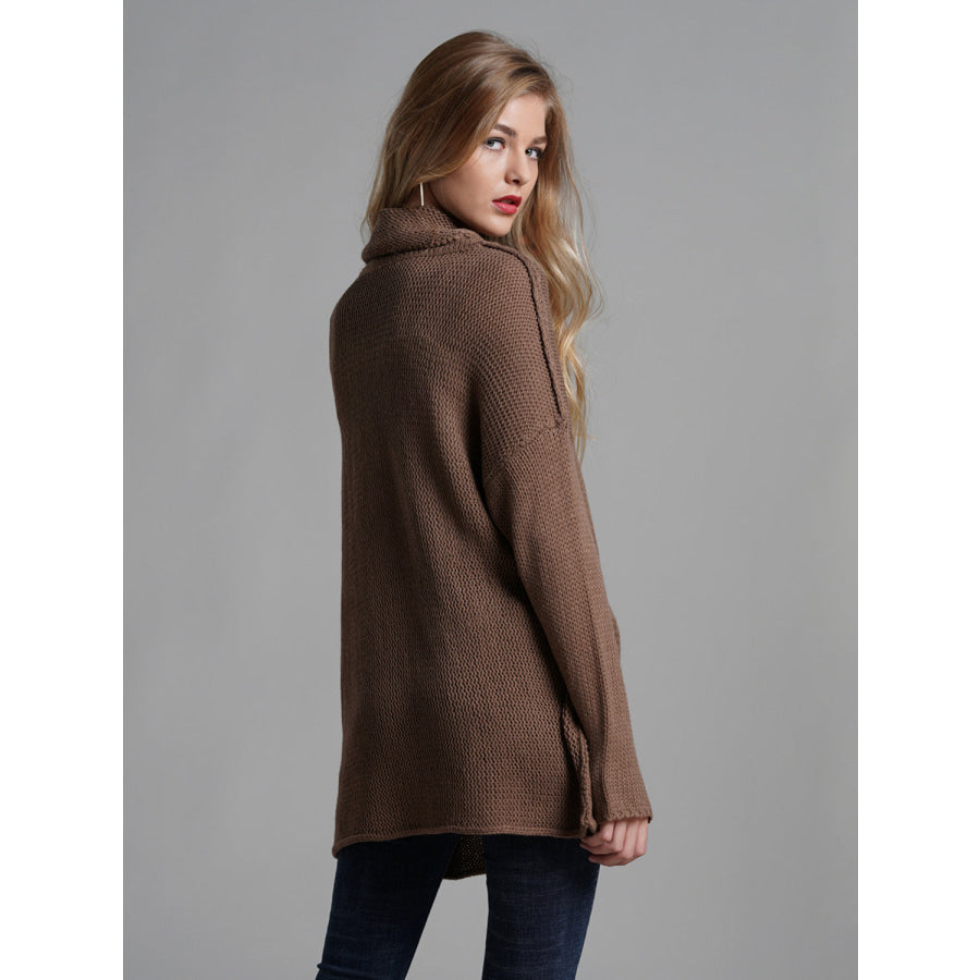 Turtleneck Dropped Shoulder Long Sleeve Sweater Apparel and Accessories