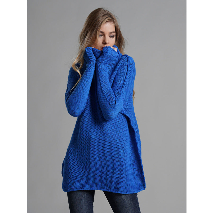 Turtleneck Dropped Shoulder Long Sleeve Sweater Apparel and Accessories