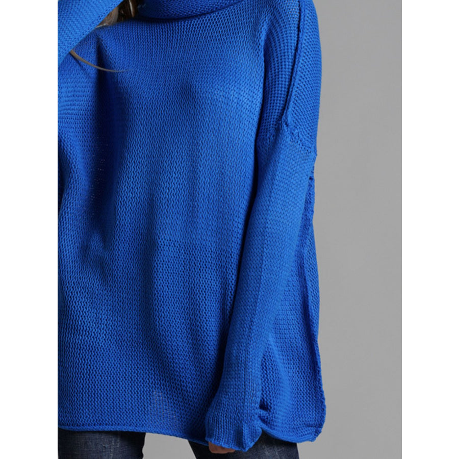 Turtleneck Dropped Shoulder Long Sleeve Sweater Apparel and Accessories