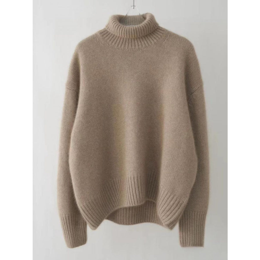 Turtleneck Dropped Shoulder Long Sleeve Sweater Apparel and Accessories