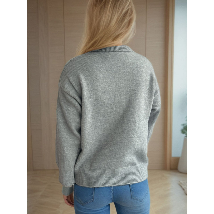 Turtleneck Dropped Shoulder Long Sleeve Sweater Apparel and Accessories