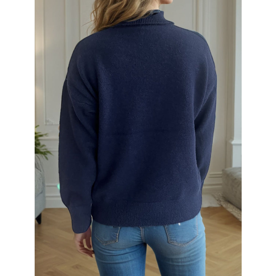 Turtleneck Dropped Shoulder Long Sleeve Sweater Apparel and Accessories