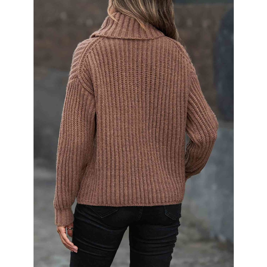 Turtleneck Dropped Shoulder Pullover Sweater