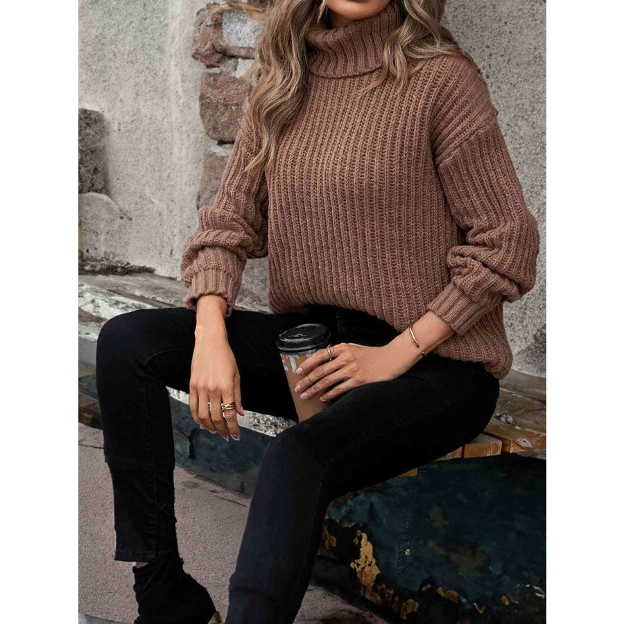 Turtleneck Dropped Shoulder Pullover Sweater