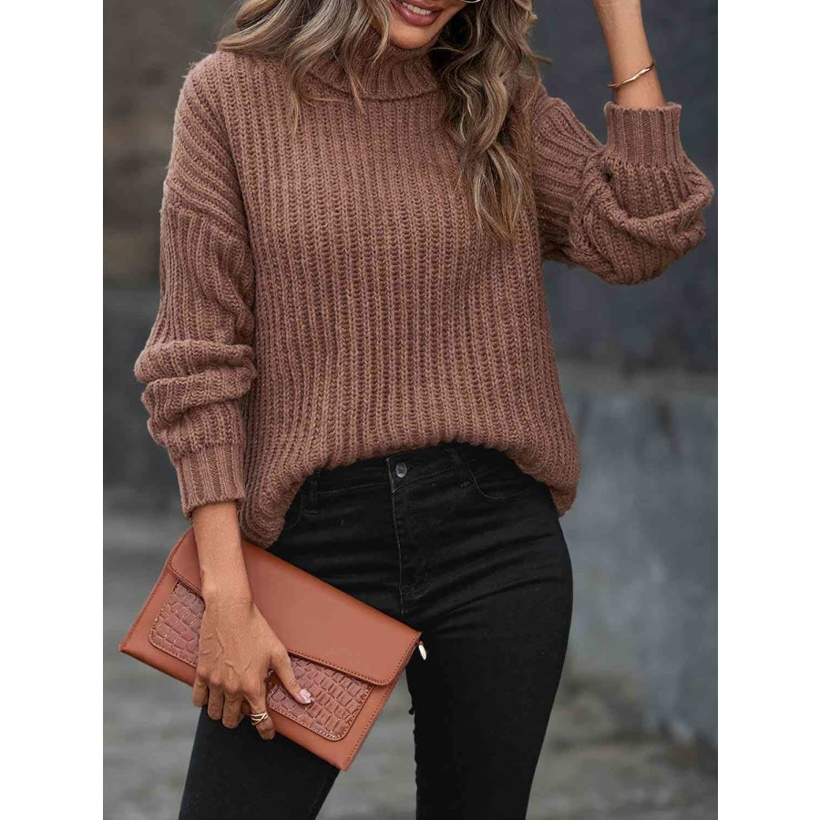 Turtleneck Dropped Shoulder Pullover Sweater