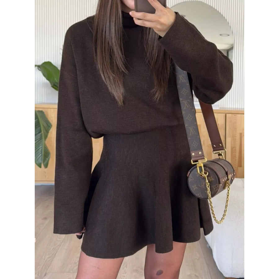 Turtleneck Dropped Shoulder Sweater and Skirt Set Apparel and Accessories