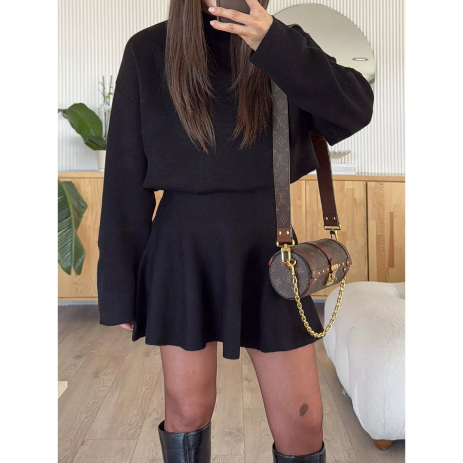 Turtleneck Dropped Shoulder Sweater and Skirt Set Apparel and Accessories