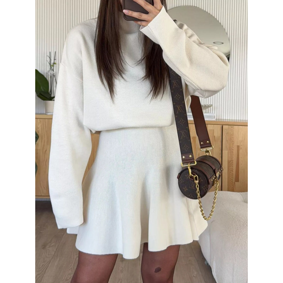Turtleneck Dropped Shoulder Sweater and Skirt Set Apparel and Accessories