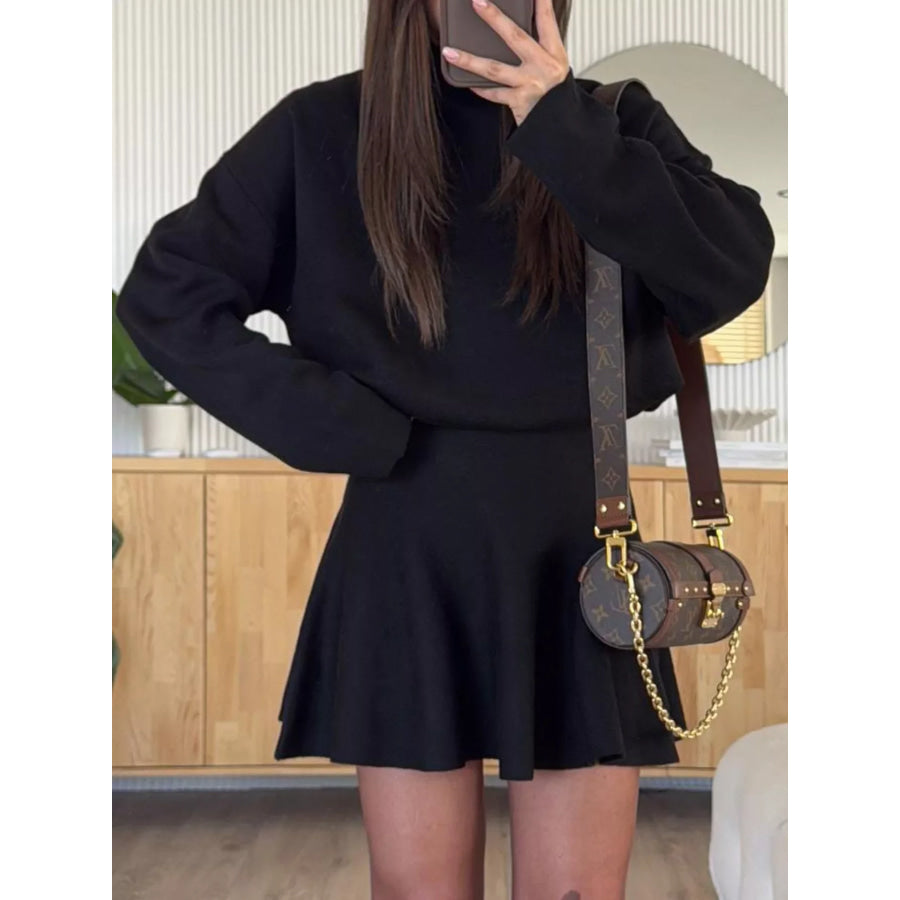 Turtleneck Dropped Shoulder Sweater and Skirt Set Apparel and Accessories
