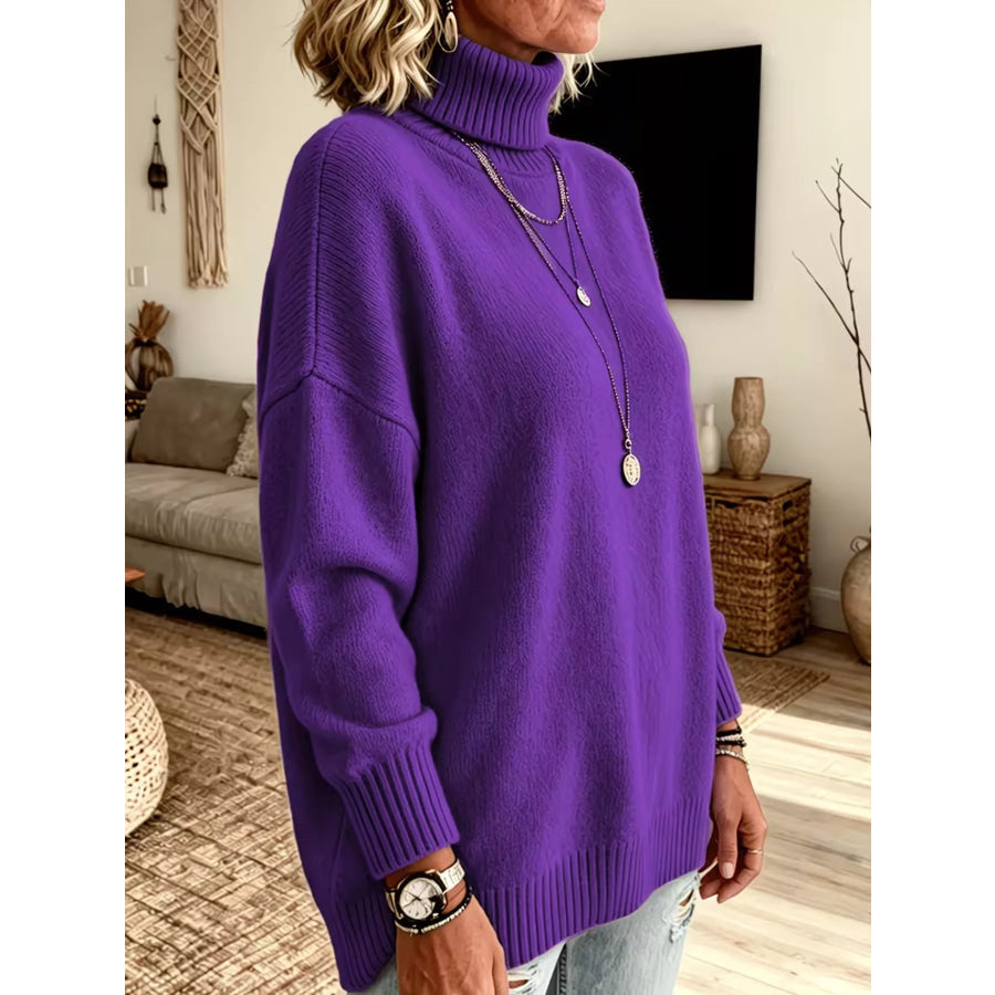 Turtleneck Dropped Shoulder Sweater Apparel and Accessories