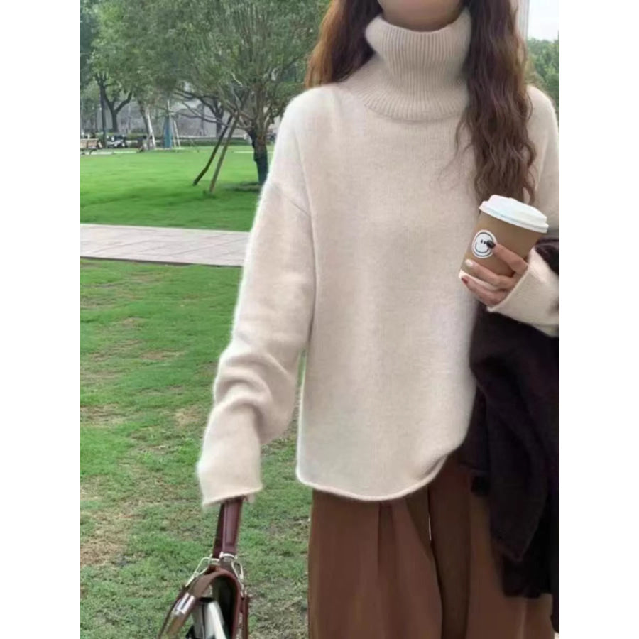 Turtleneck Dropped Shoulder Sweater Apparel and Accessories