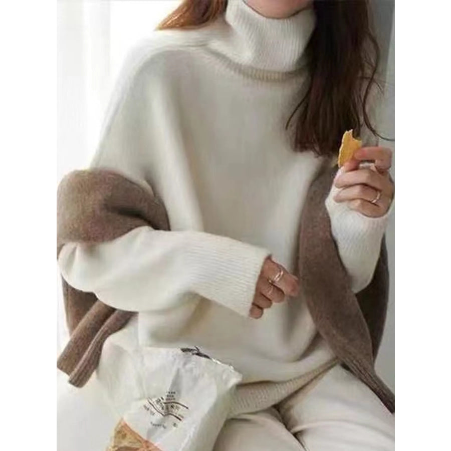 Turtleneck Dropped Shoulder Sweater Apparel and Accessories