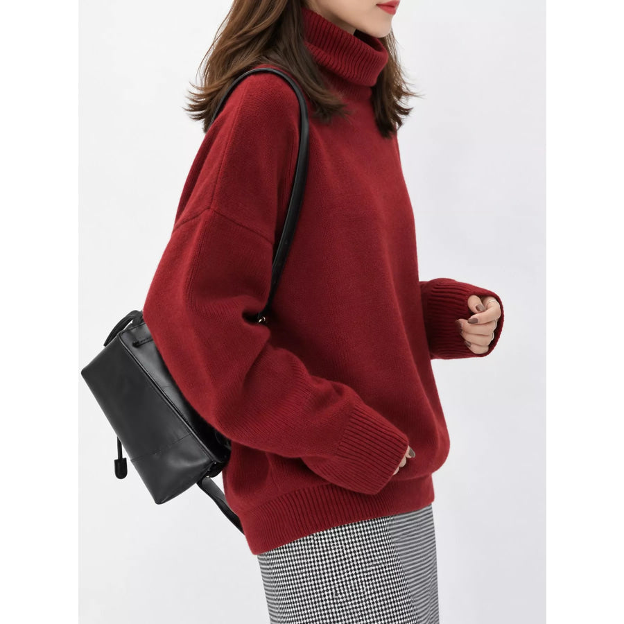 Turtleneck Dropped Shoulder Sweater Apparel and Accessories