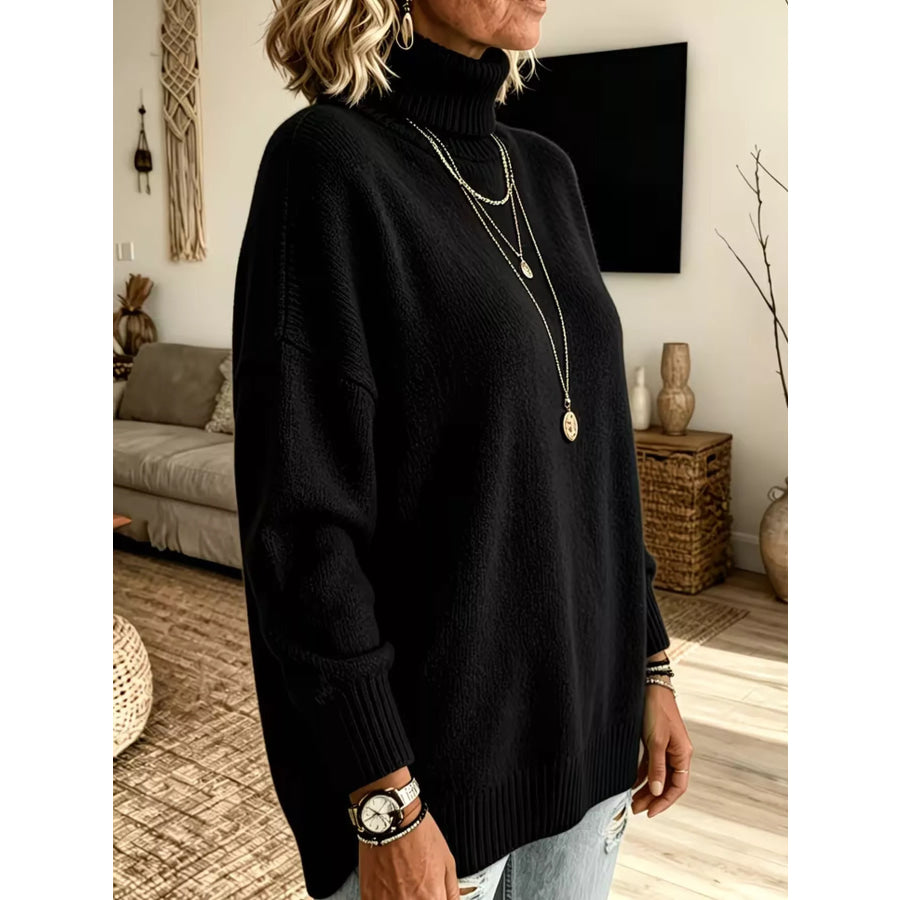 Turtleneck Dropped Shoulder Sweater Apparel and Accessories