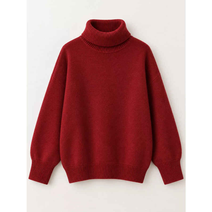 Turtleneck Dropped Shoulder Sweater Apparel and Accessories