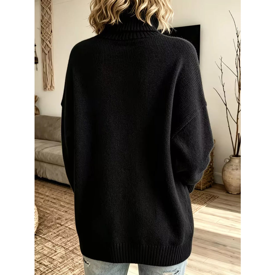 Turtleneck Dropped Shoulder Sweater Apparel and Accessories