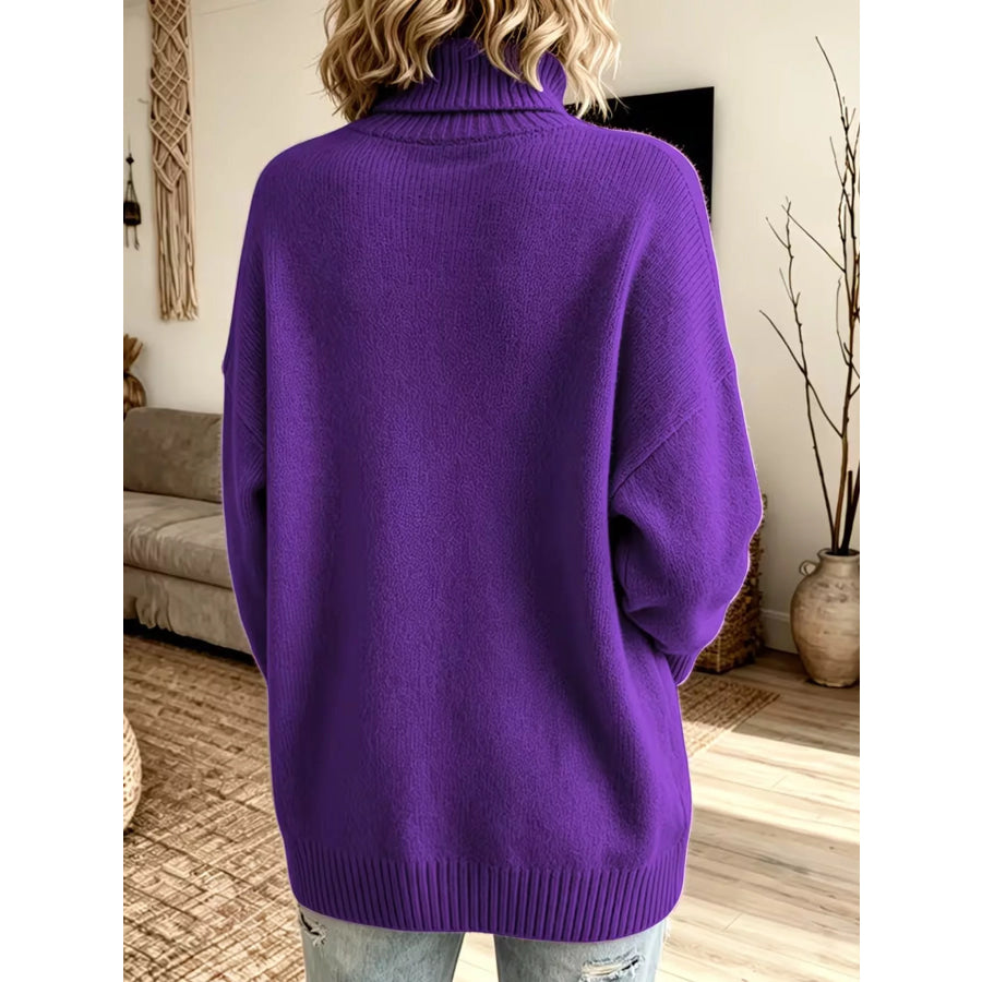 Turtleneck Dropped Shoulder Sweater Apparel and Accessories
