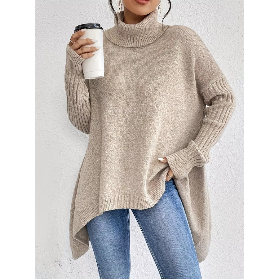 Turtleneck Dropped Shoulder Sweater Apricot / S Apparel and Accessories