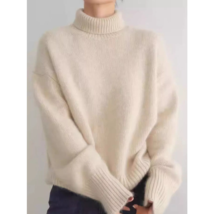 Turtleneck Dropped Shoulder Sweater Apricot / XS Apparel and Accessories