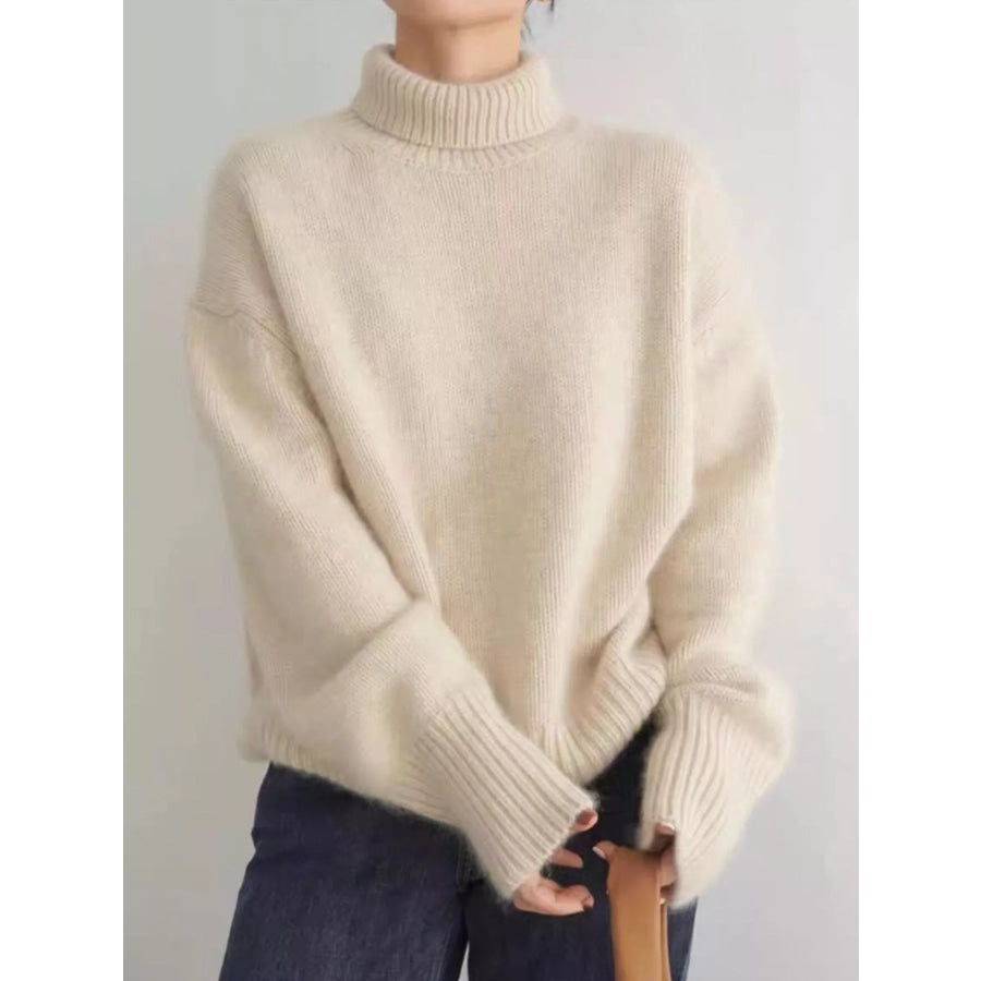 Turtleneck Dropped Shoulder Sweater Apricot / XS Apparel and Accessories