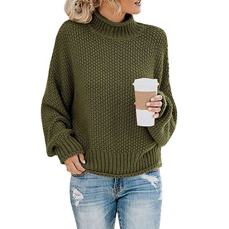 Turtleneck Dropped Shoulder Sweater Army Green / S Clothing