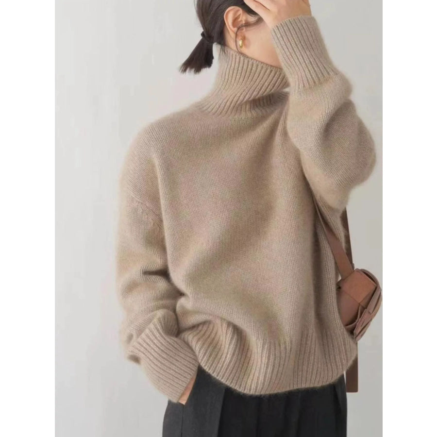 Turtleneck Dropped Shoulder Sweater Beige / XS Apparel and Accessories