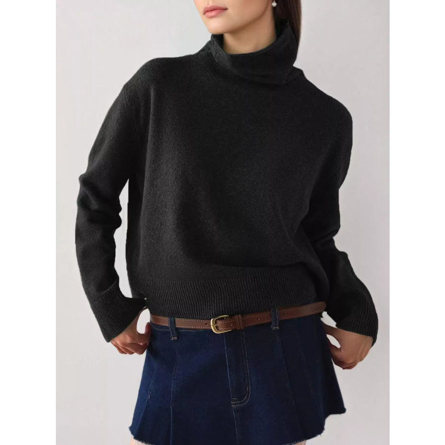 Turtleneck Dropped Shoulder Sweater Black / S Apparel and Accessories