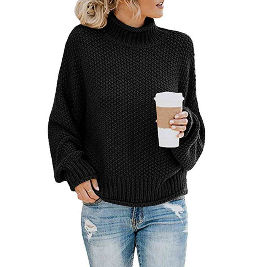 Turtleneck Dropped Shoulder Sweater Black / S Clothing