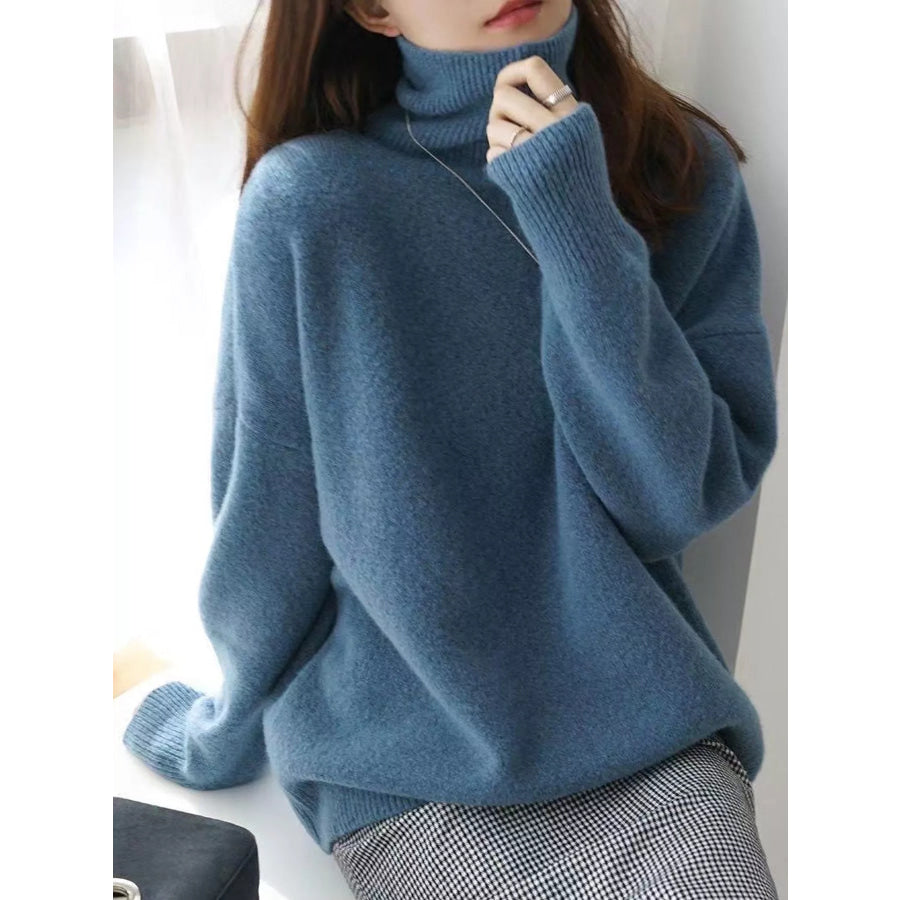 Turtleneck Dropped Shoulder Sweater Blue / XS Apparel and Accessories
