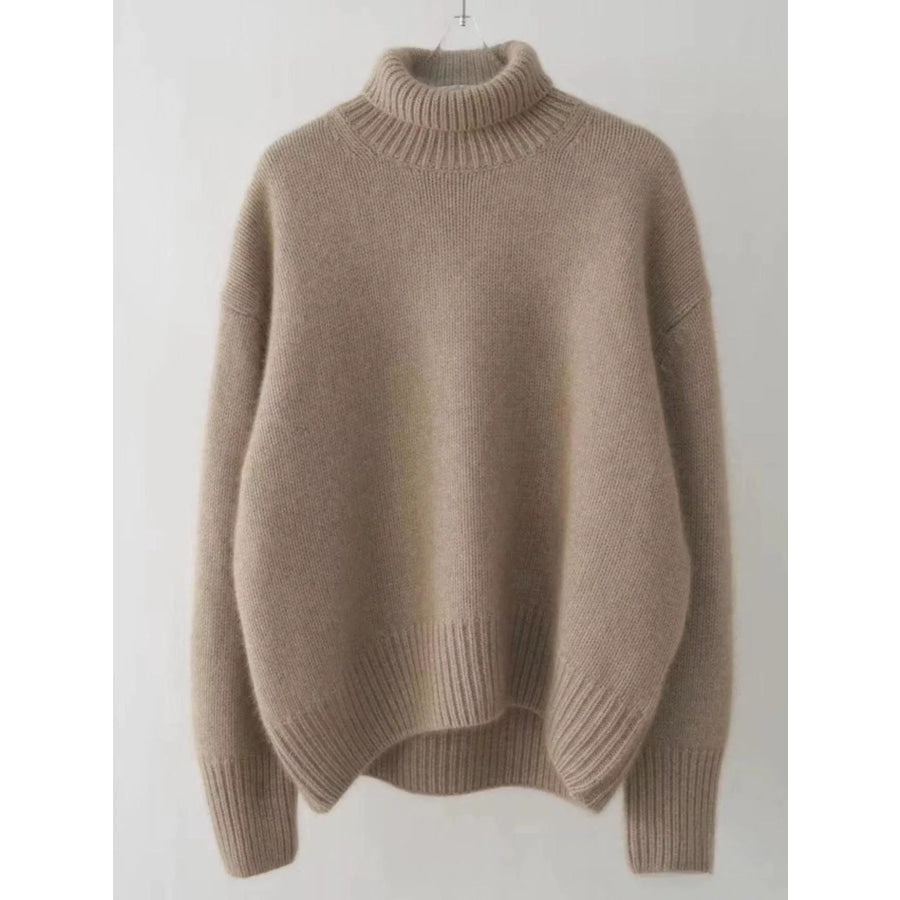 Turtleneck Dropped Shoulder Sweater Brown / XS Apparel and Accessories
