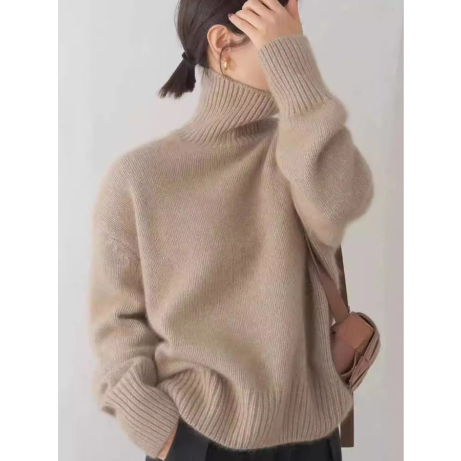 Turtleneck Dropped Shoulder Sweater Camel / XS Apparel and Accessories