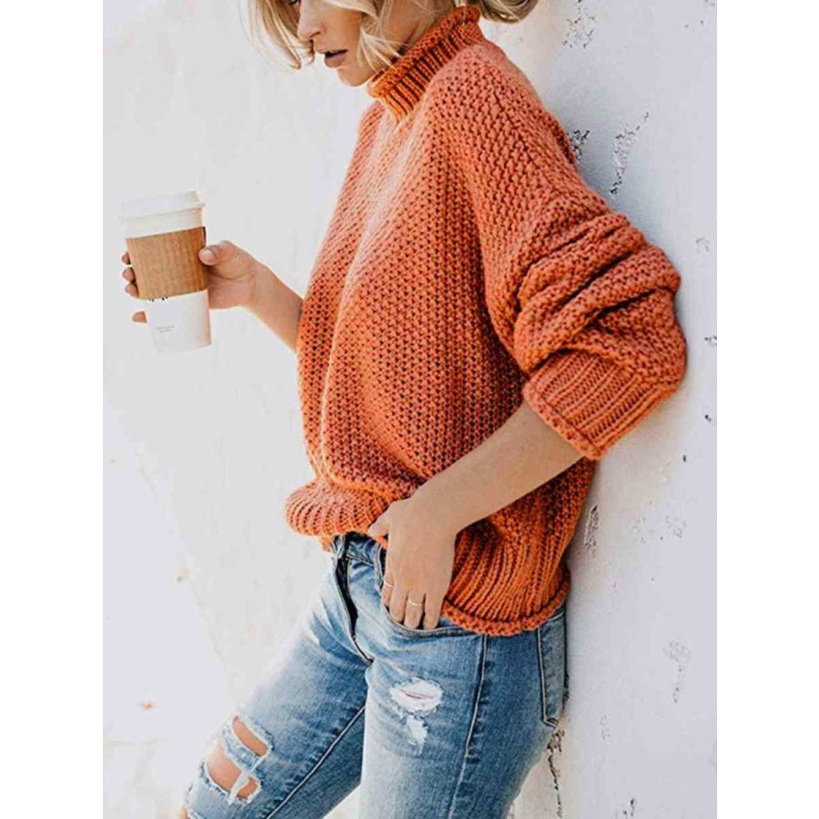 Turtleneck Dropped Shoulder Sweater Red Orange / S Clothing