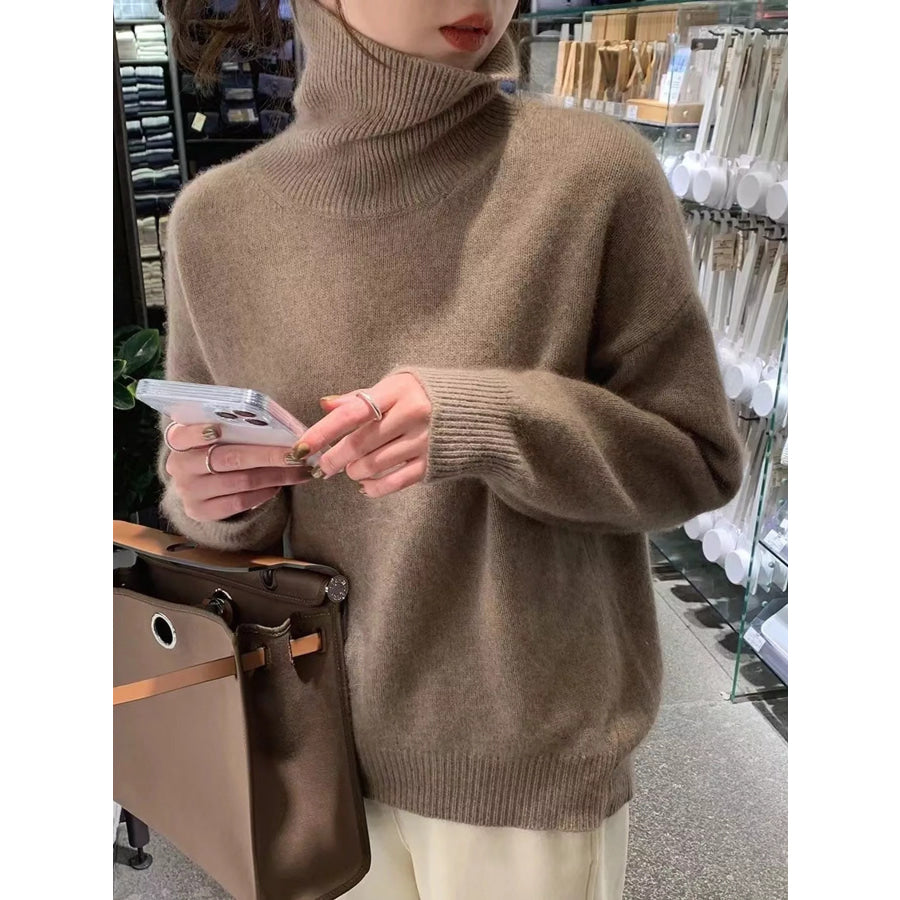 Turtleneck Dropped Shoulder Sweater Coffee / XS Apparel and Accessories