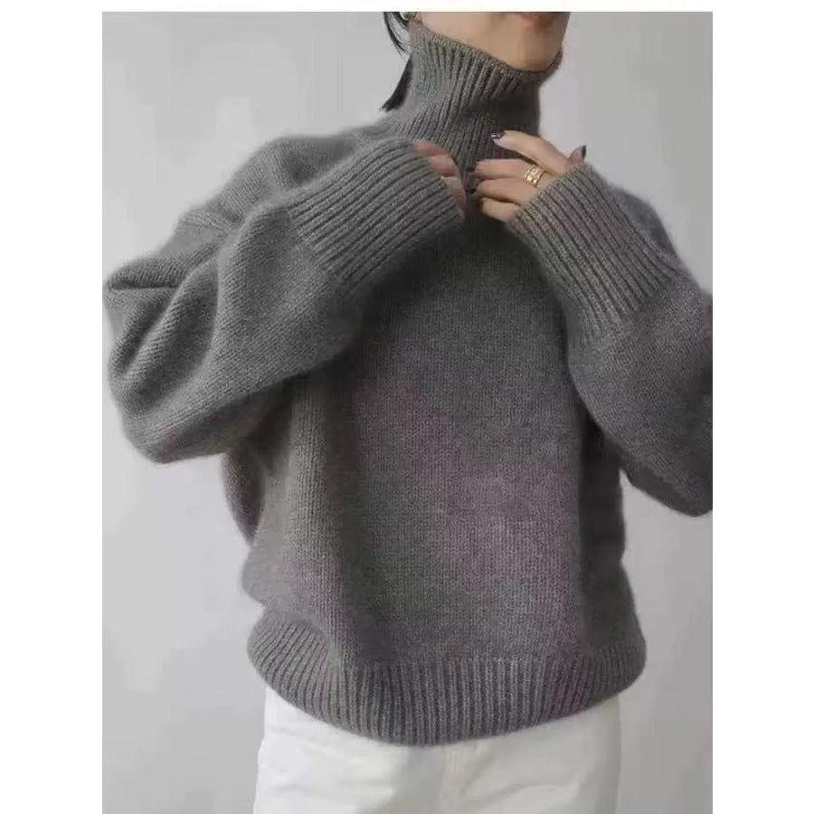 Turtleneck Dropped Shoulder Sweater Dark Gray / XS Apparel and Accessories